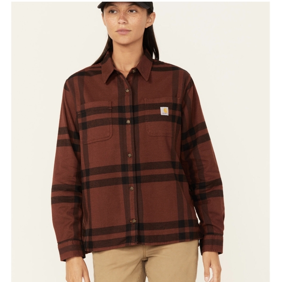CARHARTT WOMEN'S RUGGED FLEX LOOSE FIT MIDWEIGHT LONG SLEEVE FLANNEL‎ SHIRT - Picture 1 of 8